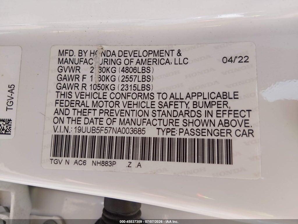 19UUB5F57NA003685 2022 ACURA TLX photo no. 9