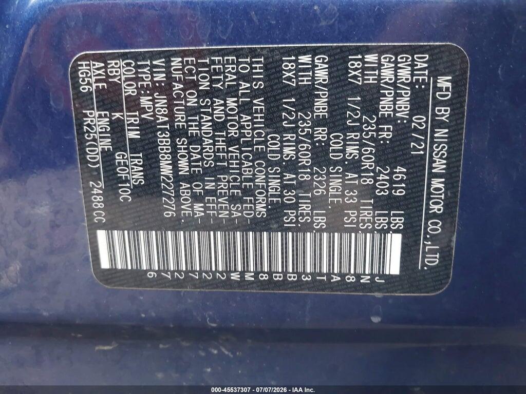 JN8AT3BB8MW227276 2021 NISSAN ROGUE photo no. 9