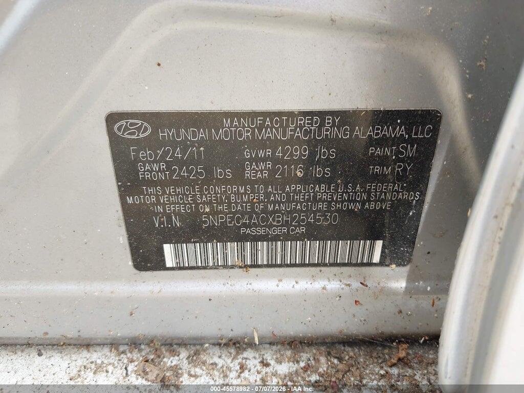 5NPEC4ACXBH254530 2011 HYUNDAI SONATA photo no. 9