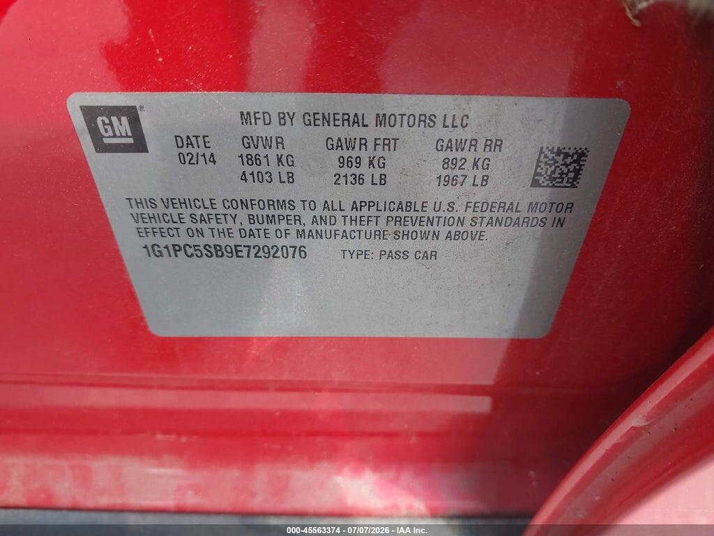 1G1PC5SB9E7292076 2014 CHEVROLET CRUZE photo no. 9
