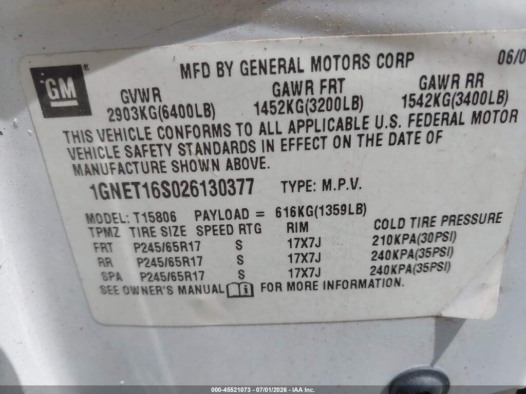 1GNET16S026130377 2002 CHEVROLET TRAILBLAZER EXT photo no. 9