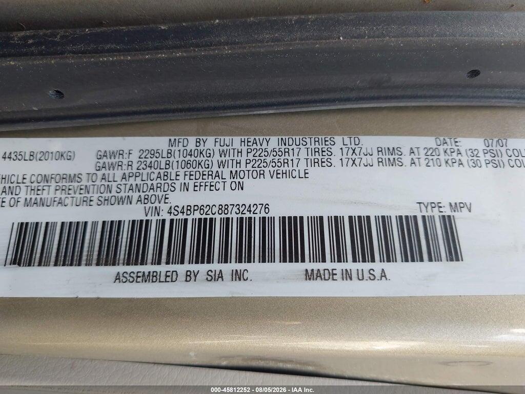 4S4BP62C887324276 2008 SUBARU OUTBACK (NATL photo no. 9