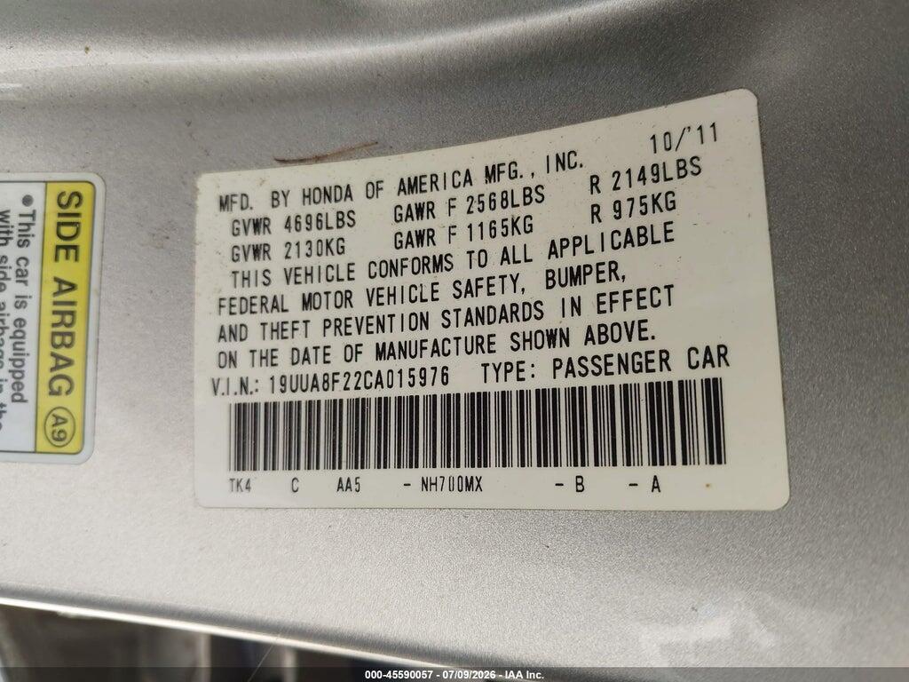 19UUA8F22CA015976 2012 ACURA TL photo no. 9