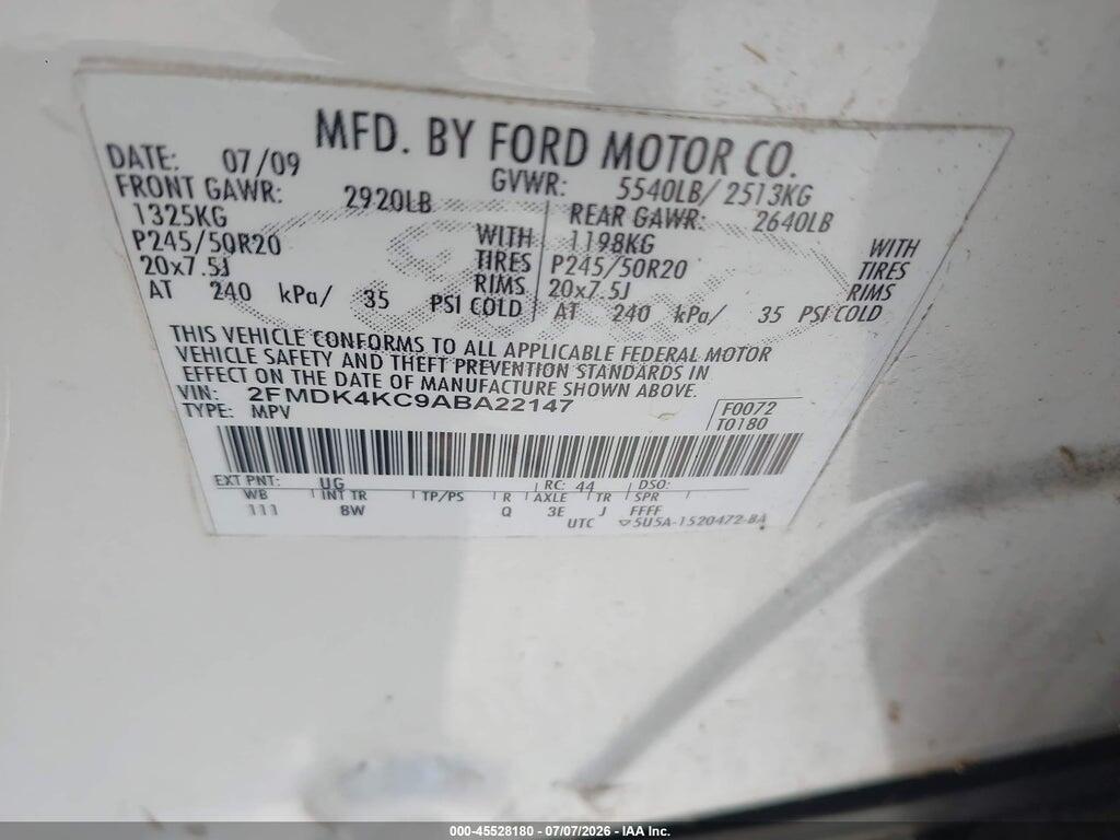 2FMDK4KC9ABA22147 2010 FORD EDGE photo no. 9