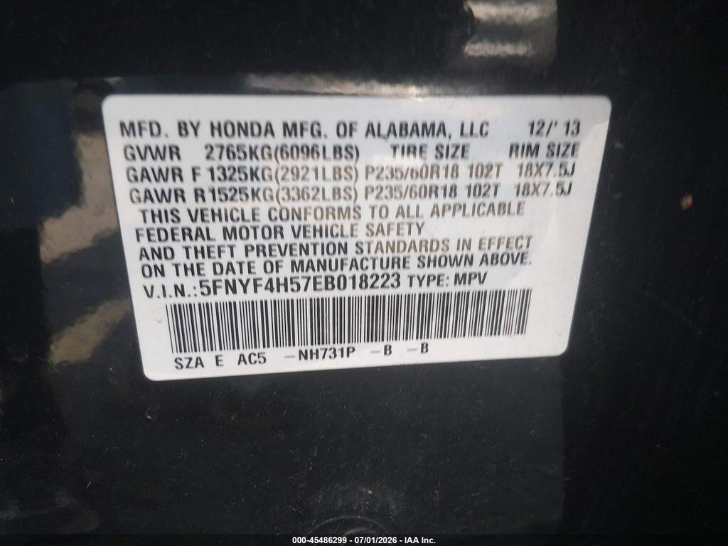 5FNYF4H57EB018223 2014 HONDA PILOT photo no. 9