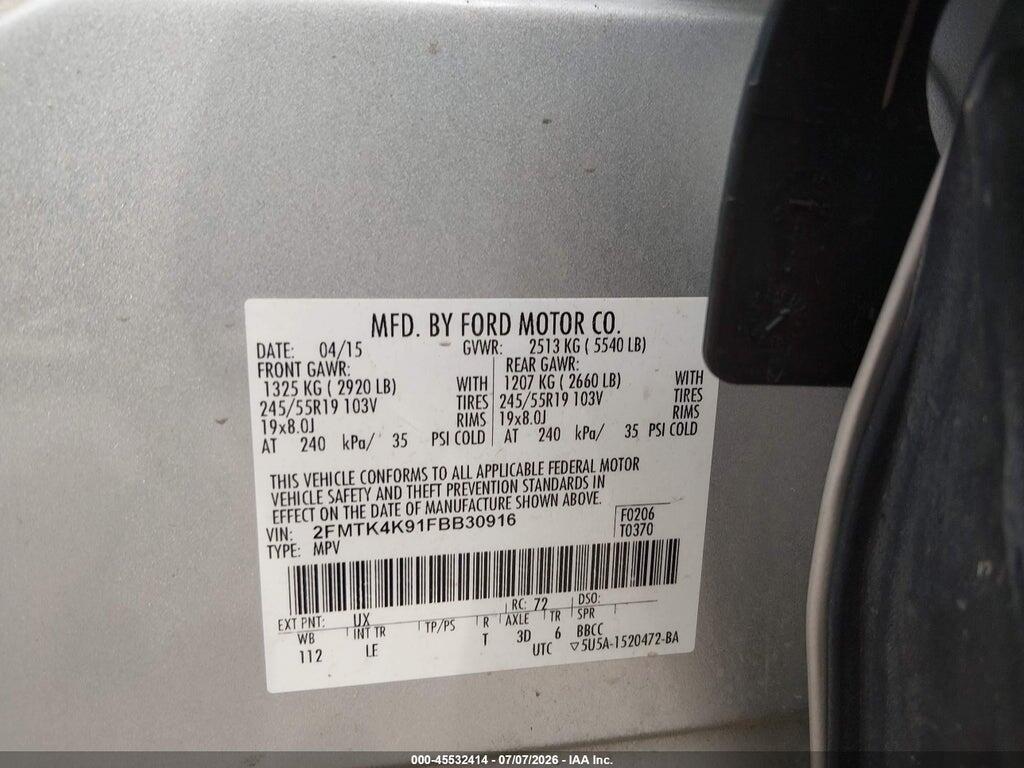 2FMTK4K91FBB30916 2015 FORD EDGE photo no. 9