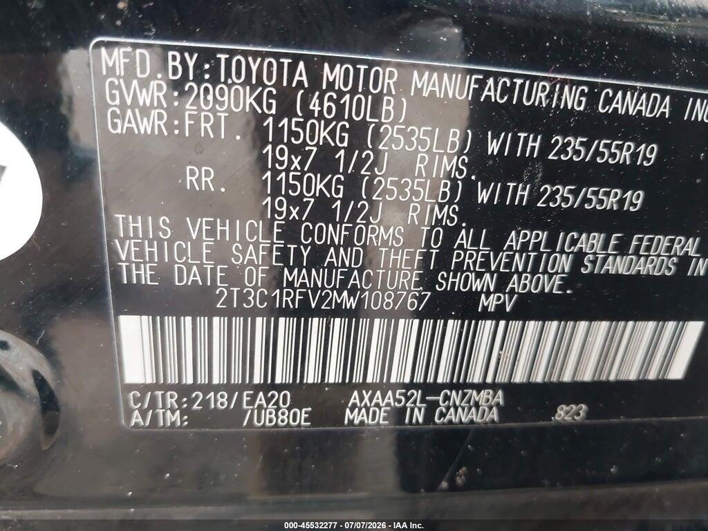 2T3C1RFV2MW108767 2021 TOYOTA RAV4 photo no. 9