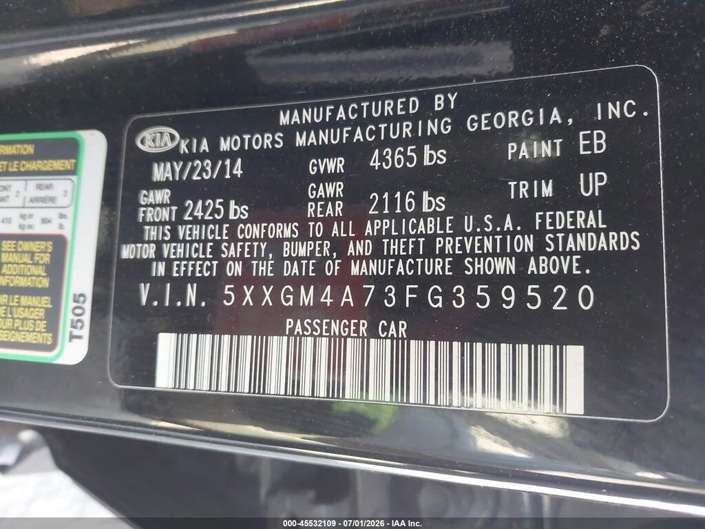 5XXGM4A73FG359520 2015 KIA OPTIMA photo no. 9