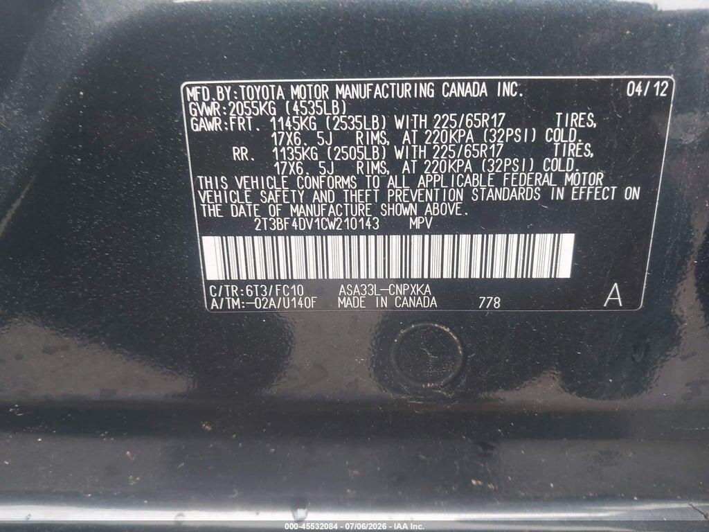 2T3BF4DV1CW210143 2012 TOYOTA RAV4 photo no. 9