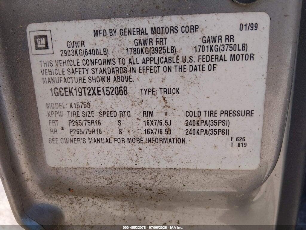 1GCEK19T2XE152068 1999 CHEVROLET SILVERADO 1500 photo no. 9