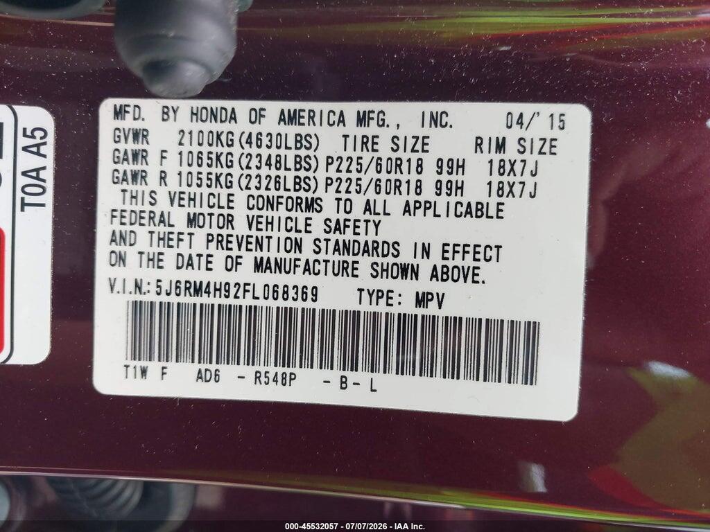 5J6RM4H92FL068369 2015 HONDA CR-V photo no. 9