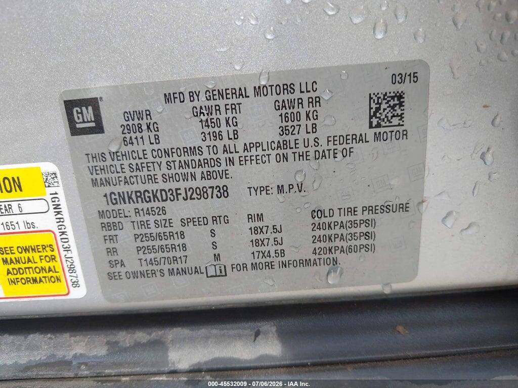 1GNKRGKD3FJ298738 2015 CHEVROLET TRAVERSE photo no. 9