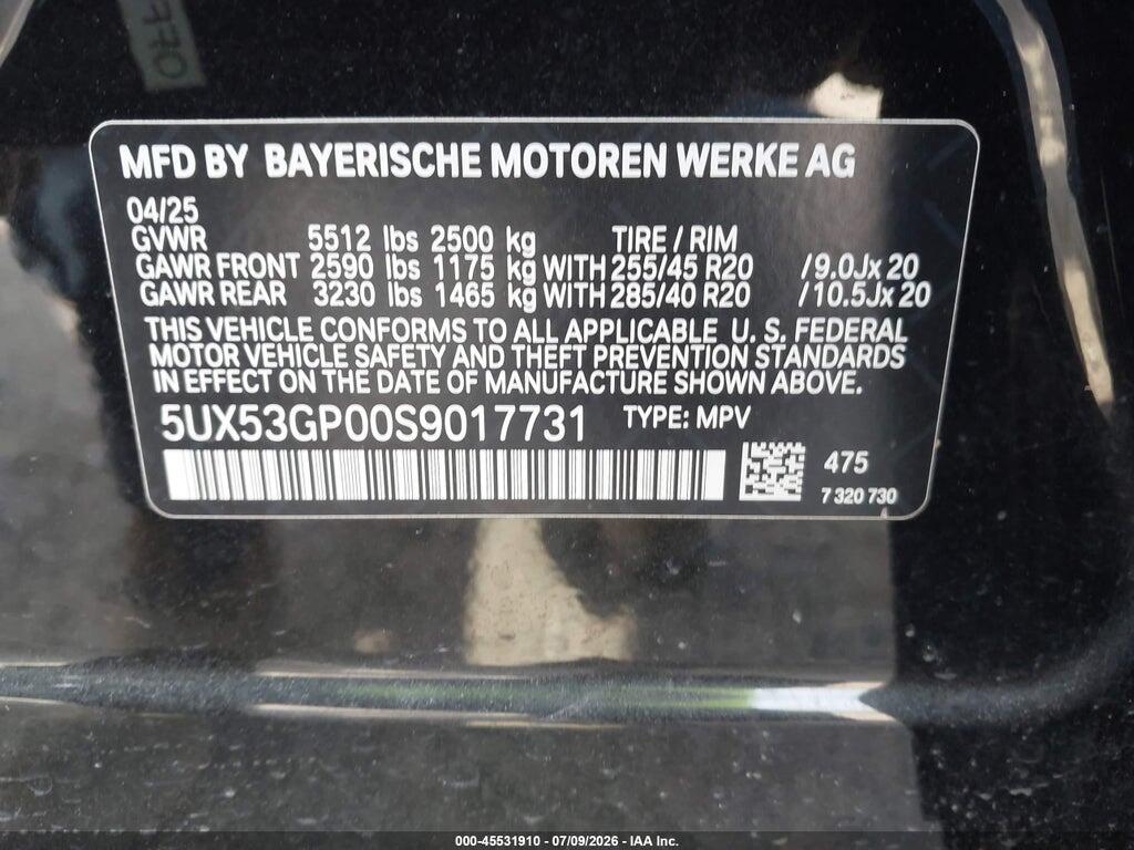 5UX53GP00S9017731 2025 BMW X3 photo no. 9