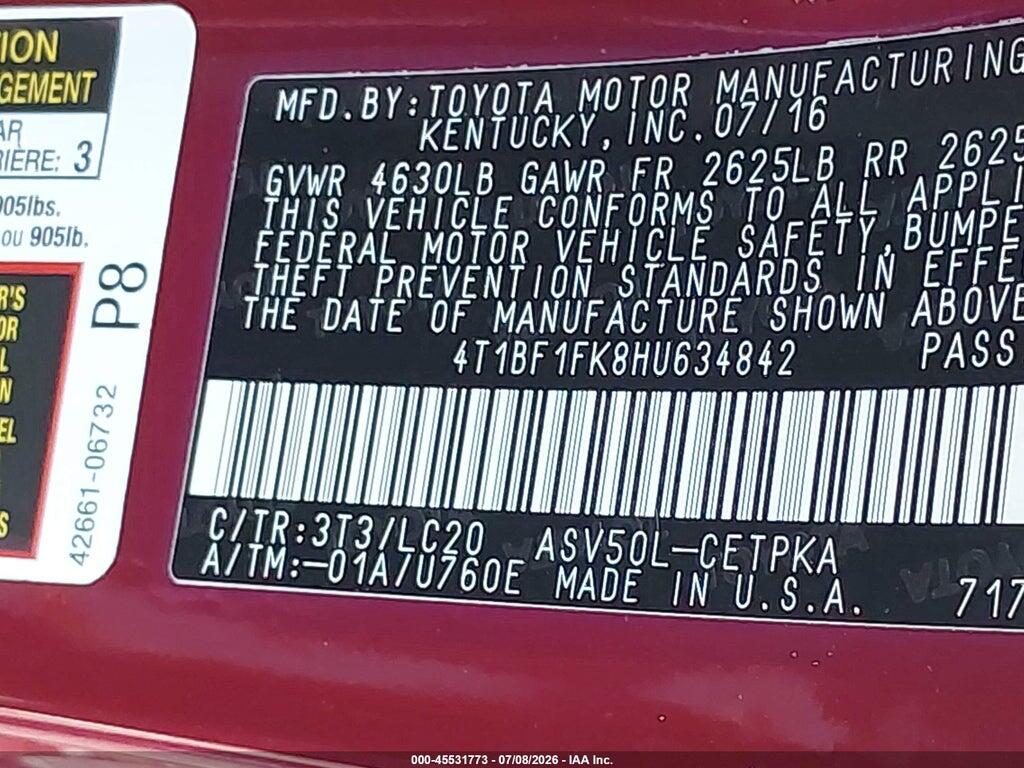 4T1BF1FK8HU634842 2017 TOYOTA CAMRY photo no. 9