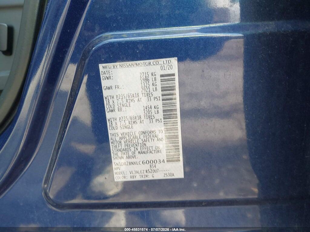 5N1DR2BNXLC600034 2020 NISSAN PATHFINDER photo no. 9