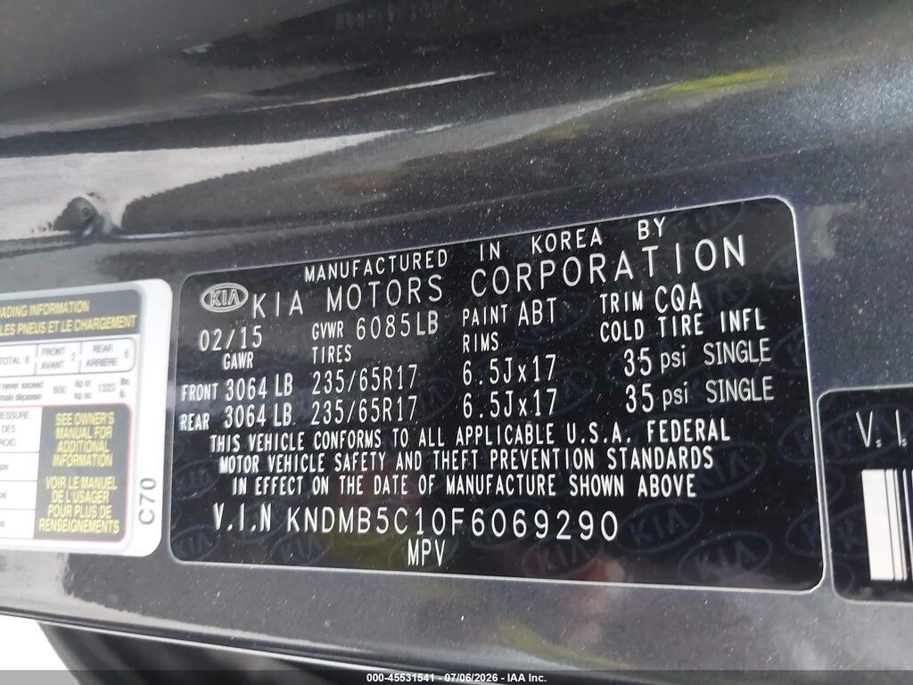 KNDMB5C10F6069290 2015 KIA SEDONA photo no. 9