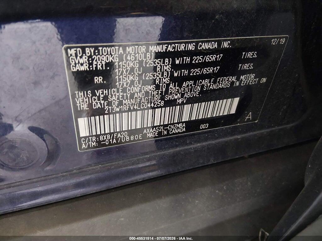 2T3W1RFV4LC044258 2020 TOYOTA RAV4 photo no. 9