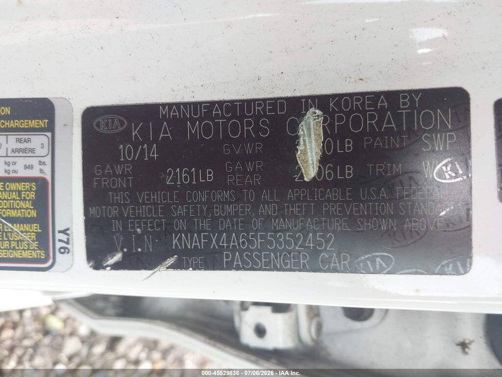 KNAFX4A65F5352452 2015 KIA FORTE photo no. 9