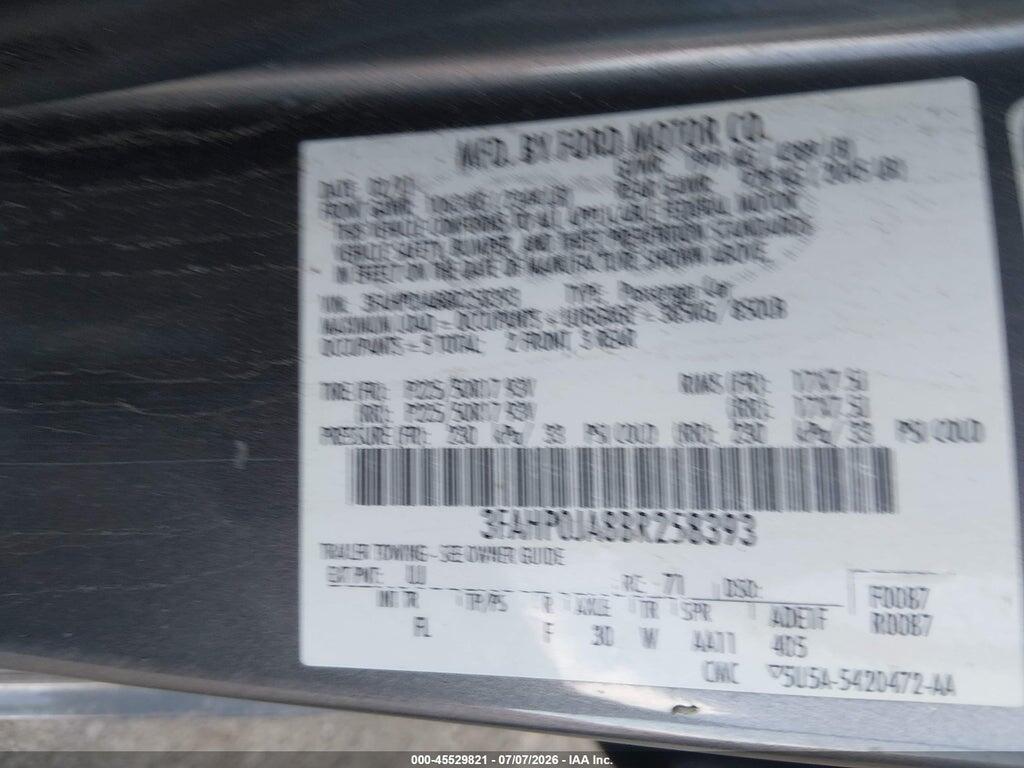 3FAHP0JA8BR258393 2011 FORD FUSION photo no. 9
