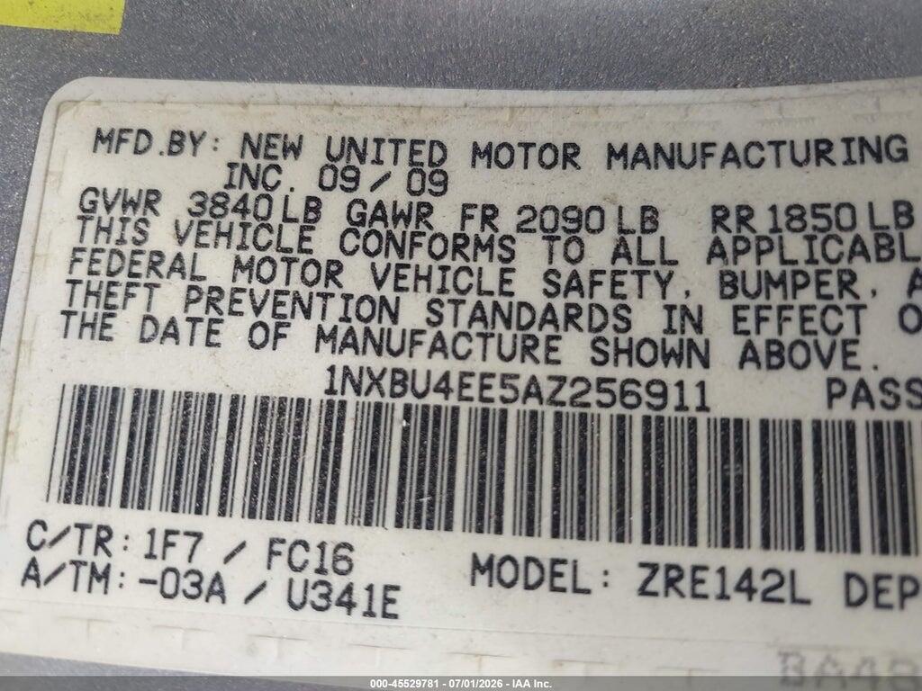 1NXBU4EE5AZ256911 2010 TOYOTA COROLLA photo no. 9