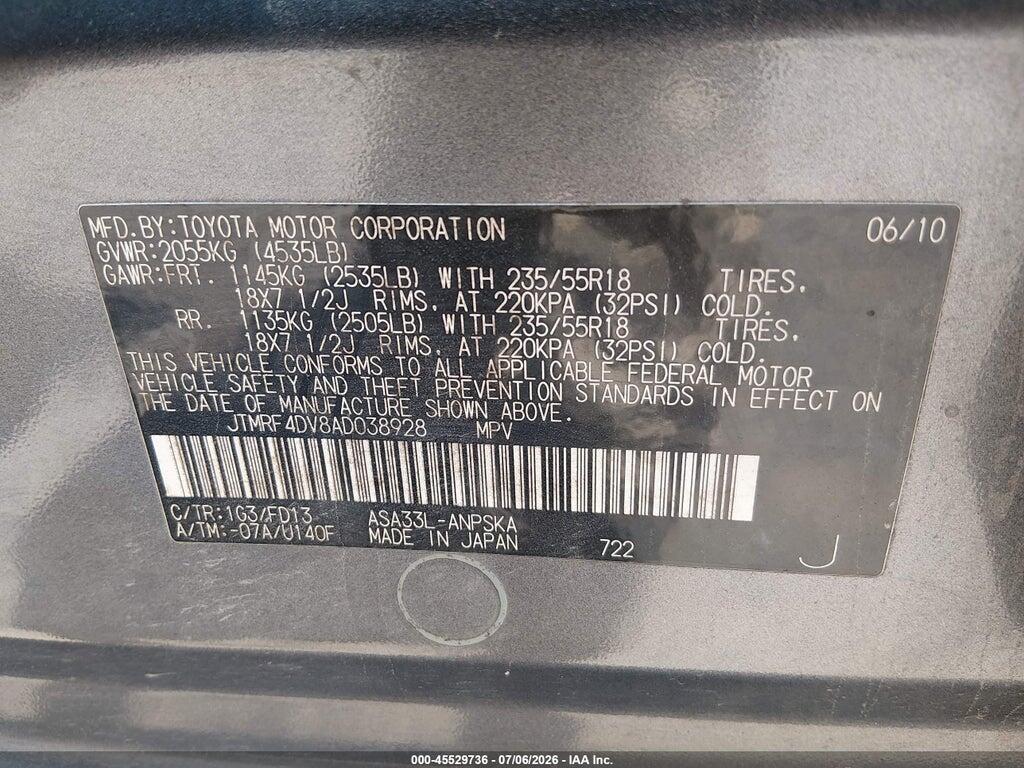 JTMRF4DV8AD038928 2010 TOYOTA RAV4 photo no. 9