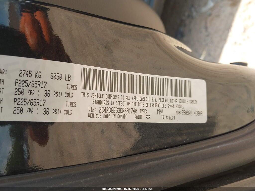 2C4RDGEG3KR691740 2019 DODGE GRAND CARAVAN photo no. 9