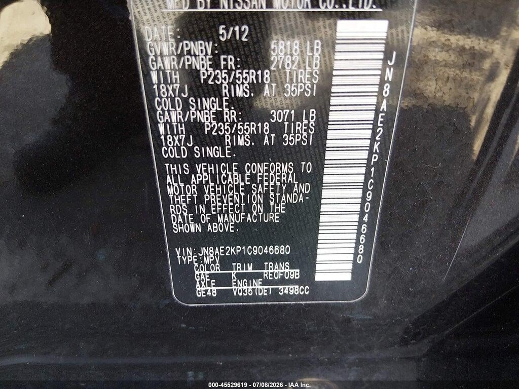 JN8AE2KP1C9046680 2012 NISSAN QUEST photo no. 9
