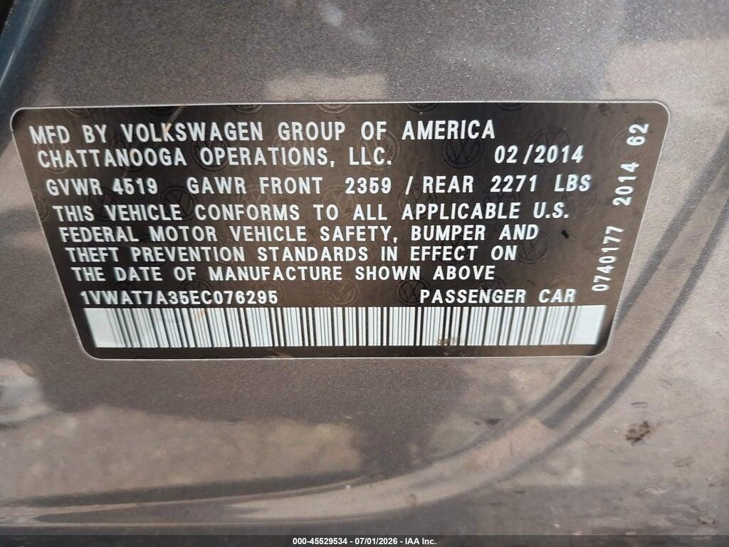 1VWAT7A35EC076295 2014 VOLKSWAGEN PASSAT photo no. 9