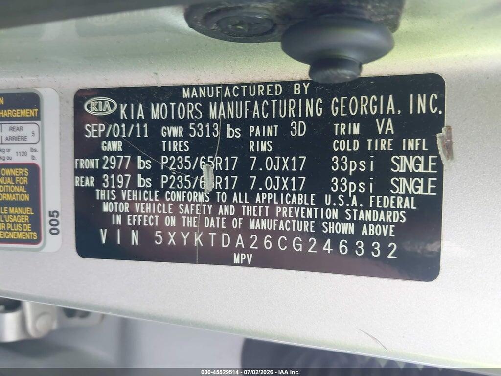 5XYKTDA26CG246332 2012 KIA SORENTO photo no. 9