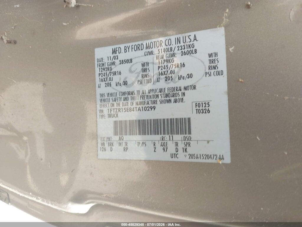 1FTZR15E84TA10299 2004 FORD RANGER photo no. 9