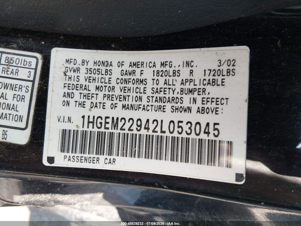 1HGEM22942L053045 2002 HONDA CIVIC photo no. 9