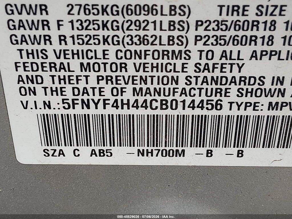 5FNYF4H44CB014456 2012 HONDA PILOT photo no. 9