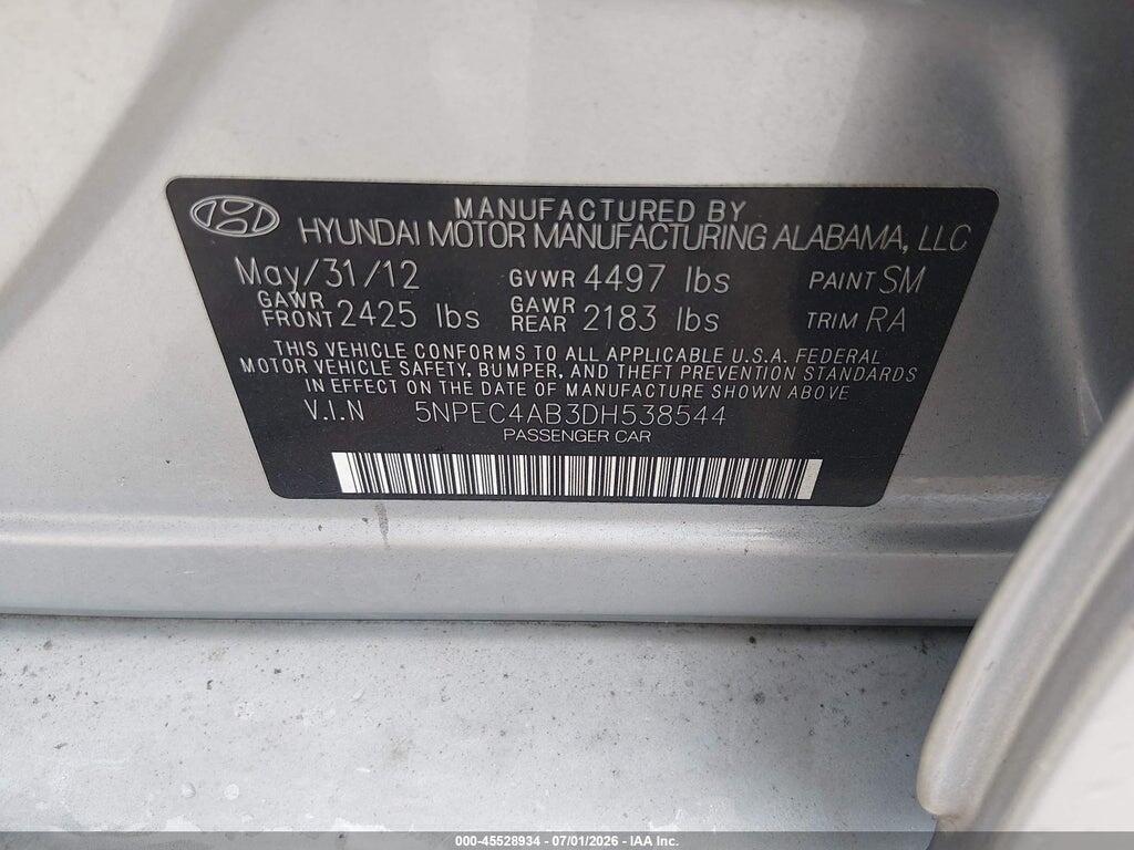 5NPEC4AB3DH538544 2013 HYUNDAI SONATA photo no. 9