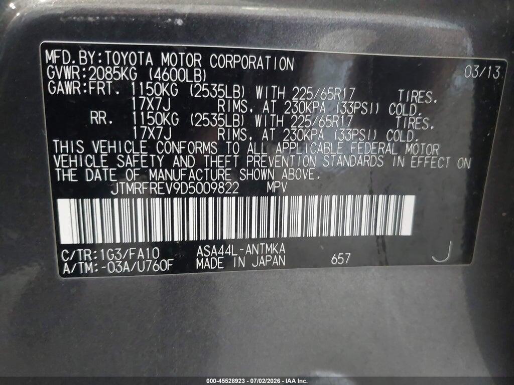 JTMRFREV9D5009822 2013 TOYOTA RAV4 photo no. 9