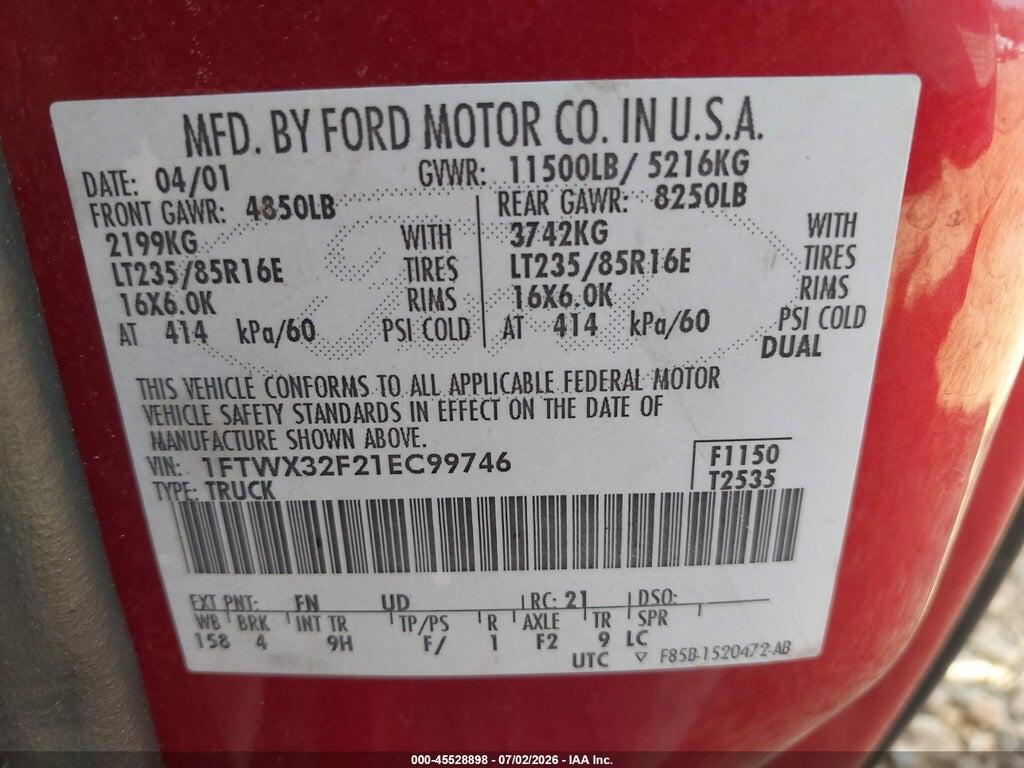 1FTWX32F21EC99746 2001 FORD F-350 photo no. 8