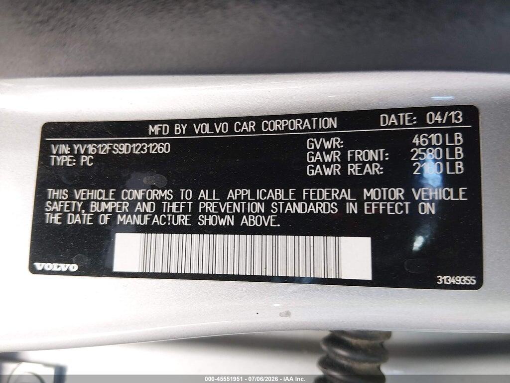 YV1612FS9D1231260 2013 VOLVO S60 photo no. 9