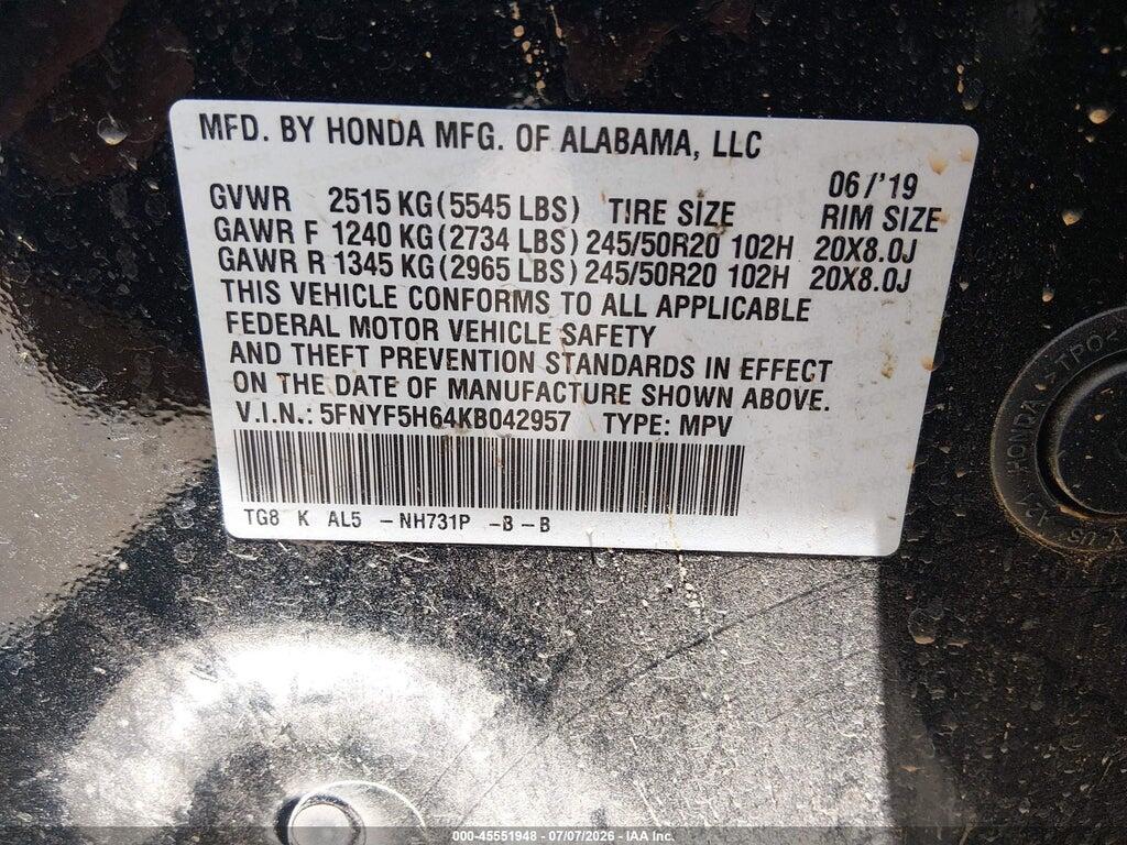 5FNYF5H64KB042957 2019 HONDA PILOT photo no. 9