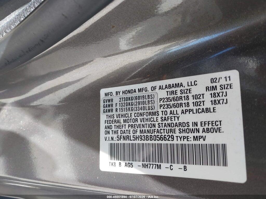 5FNRL5H93BB056629 2011 HONDA ODYSSEY photo no. 9