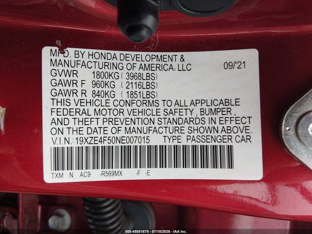 19XZE4F50NE007015 2022 HONDA INSIGHT photo no. 9
