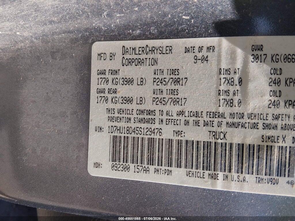 1D7HU18D45S129476 2005 DODGE RAM 1500 photo no. 9