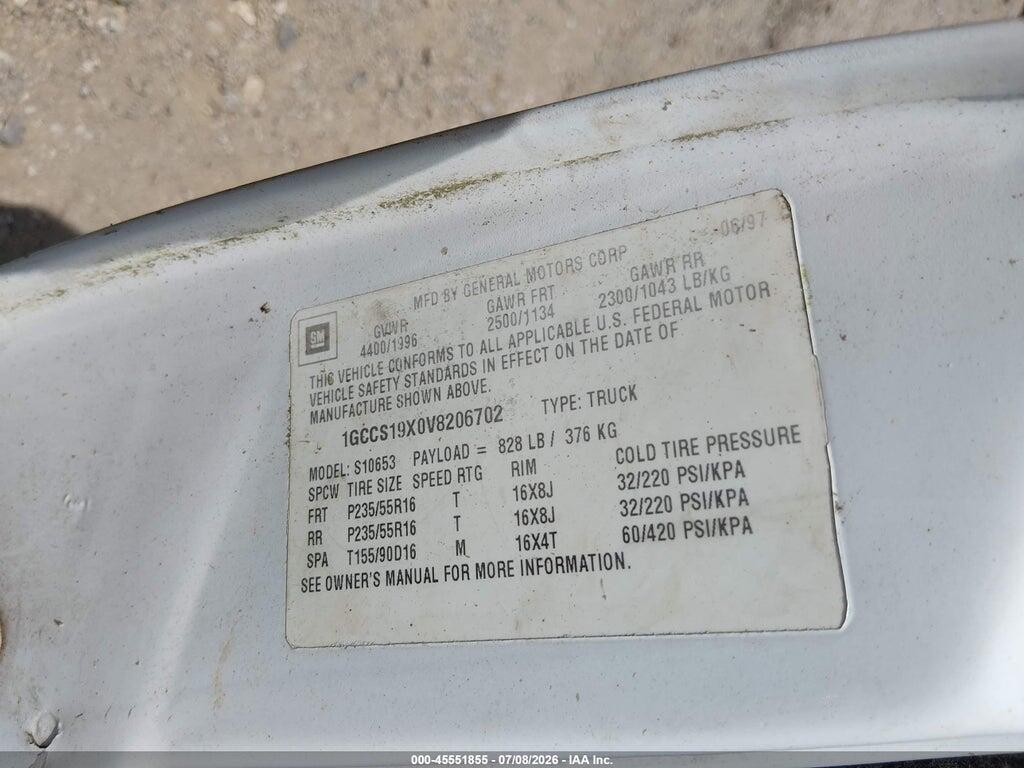 1GCCS19X0V8206702 1997 CHEVROLET S-10 photo no. 9