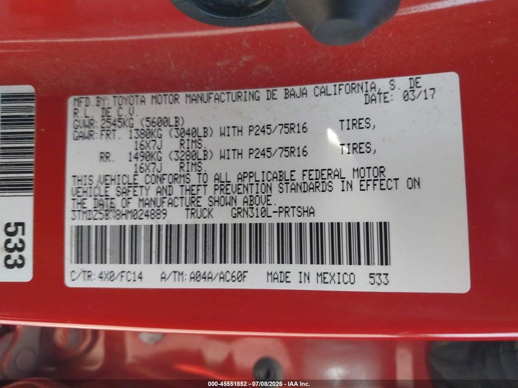 3TMDZ5BN8HM024889 2017 TOYOTA TACOMA photo no. 9