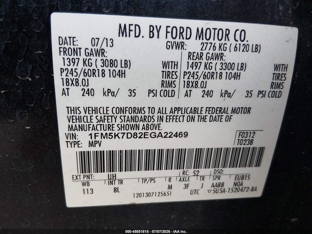 1FM5K7D82EGA22469 2014 FORD EXPLORER photo no. 9