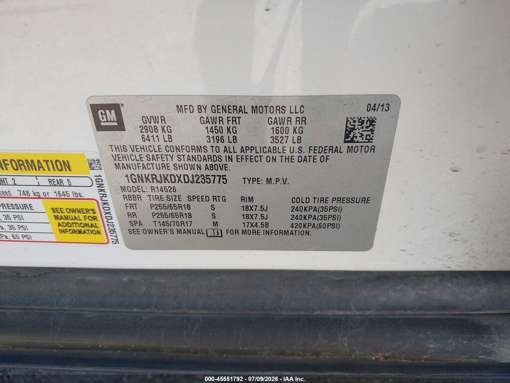 1GNKRJKDXDJ235775 2013 CHEVROLET TRAVERSE photo no. 9