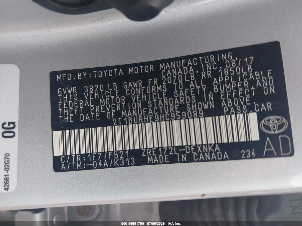 2T1BURHE9HC959089 2017 TOYOTA COROLLA photo no. 9