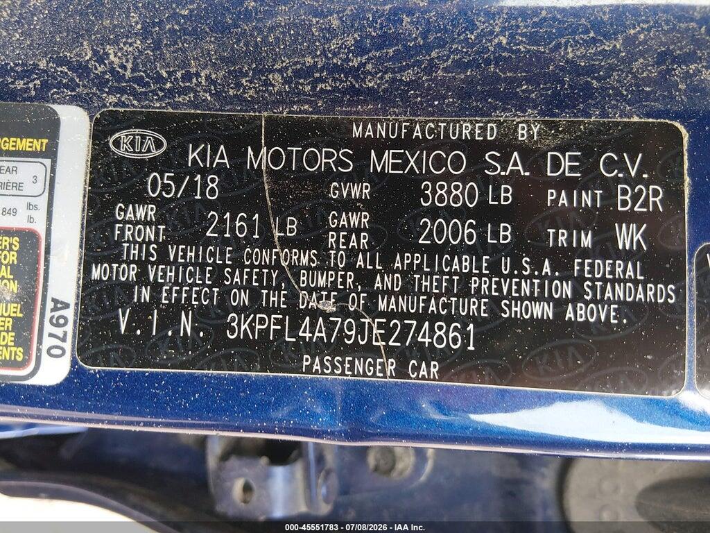 3KPFL4A79JE274861 2018 KIA FORTE photo no. 9
