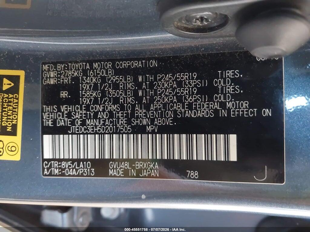 JTEDC3EH5D2017505 2013 TOYOTA HIGHLANDER HYBRID photo no. 9