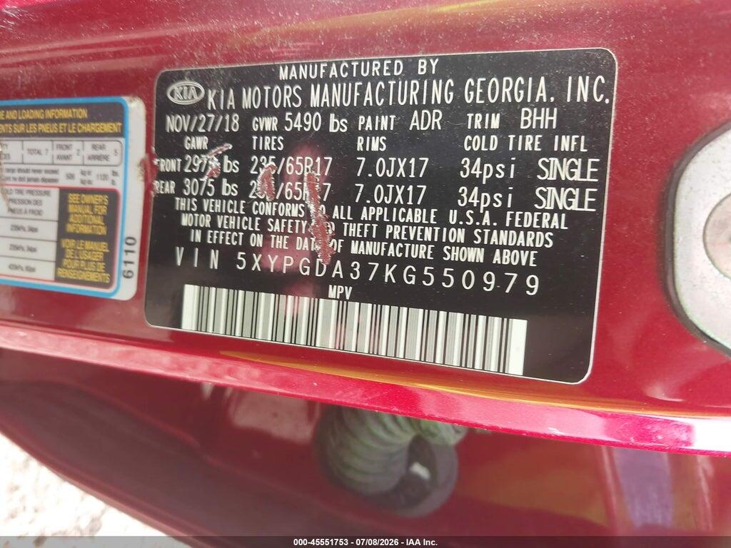 5XYPGDA37KG550979 2019 KIA SORENTO photo no. 9