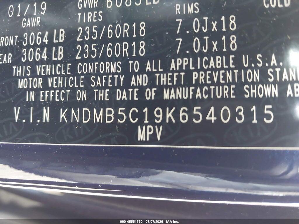 KNDMB5C19K6540315 2019 KIA SEDONA photo no. 9