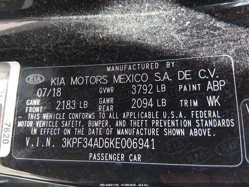 3KPF34AD6KE006941 2019 KIA FORTE photo no. 9